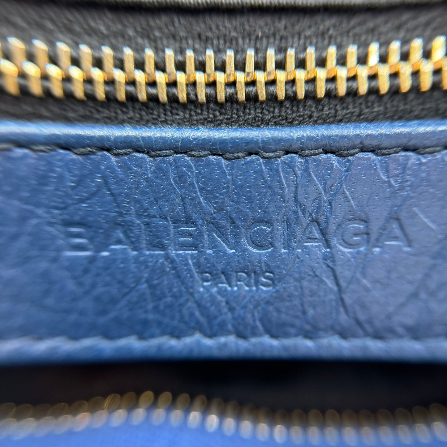 City Classic Metallic Edge Bag Leather Mini Blue Gold Hardware