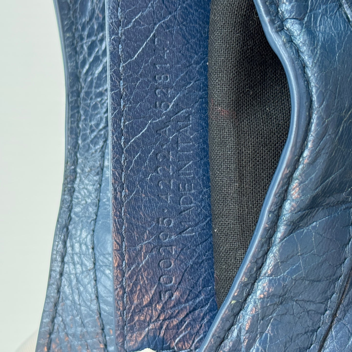 City Classic Metallic Edge Bag Leather Mini Blue Gold Hardware
