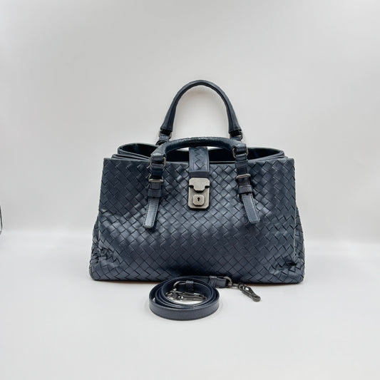 Nappa Intrecciato Small Roma Tote Navy Blue Color