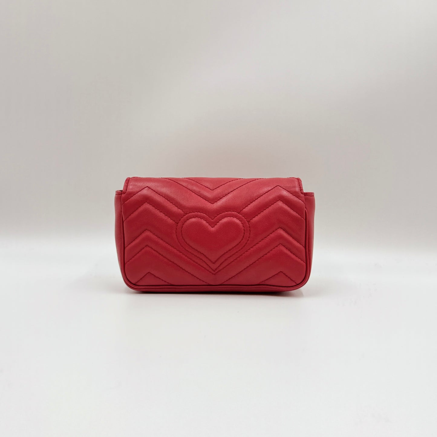 Calfskin Matelasse Super Mini GG Marmont Shoulder Bag Hibiscus Red