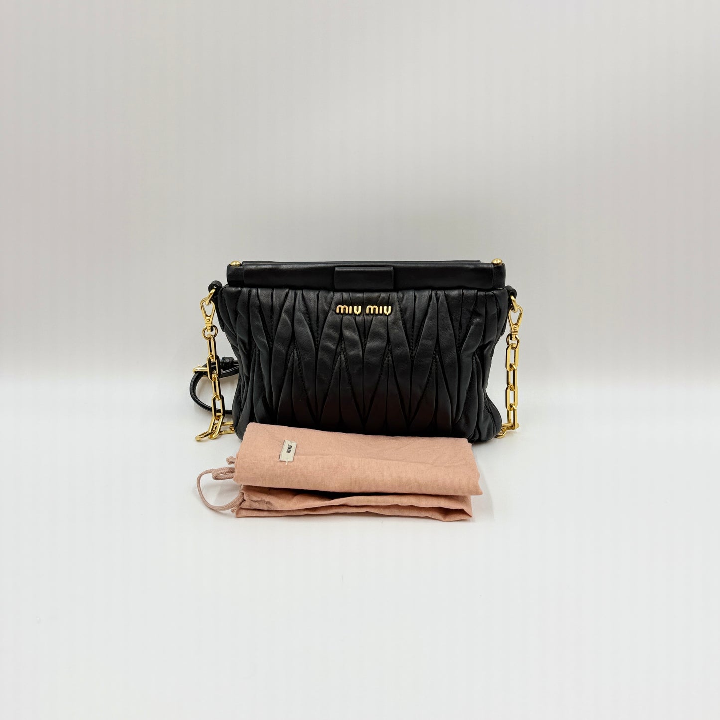 Miu Miu Black Matelasse Leather Frame Chain Crossbody Bag