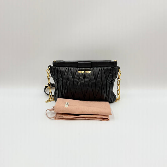 Miu Miu Black Matelasse Leather Frame Chain Crossbody Bag