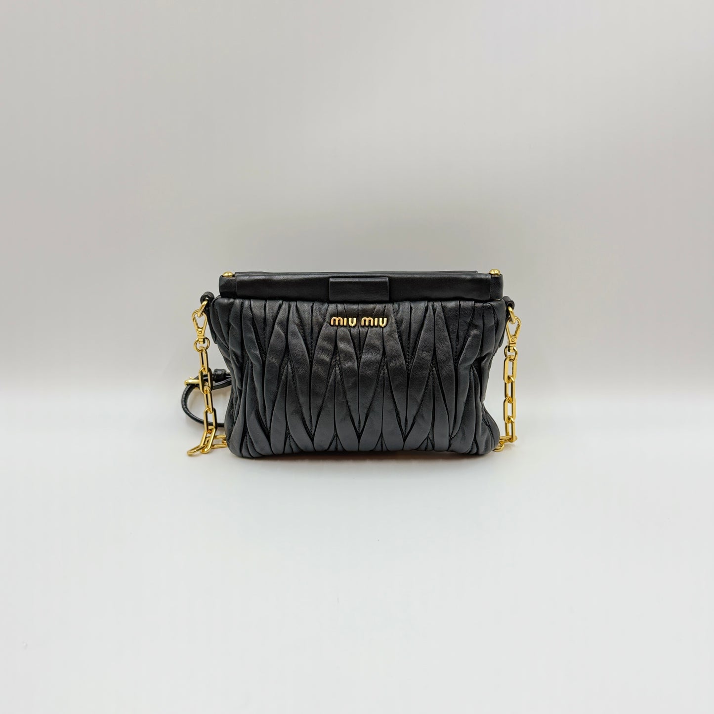 Miu Miu Black Matelasse Leather Frame Chain Crossbody Bag