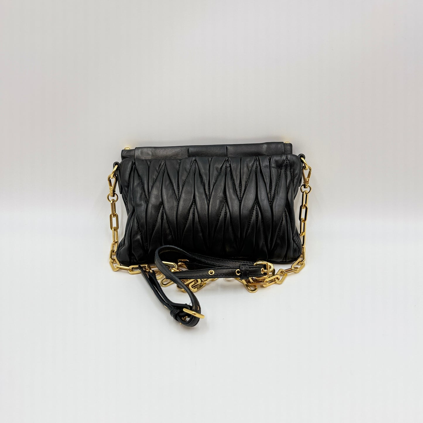 Miu Miu Black Matelasse Leather Frame Chain Crossbody Bag