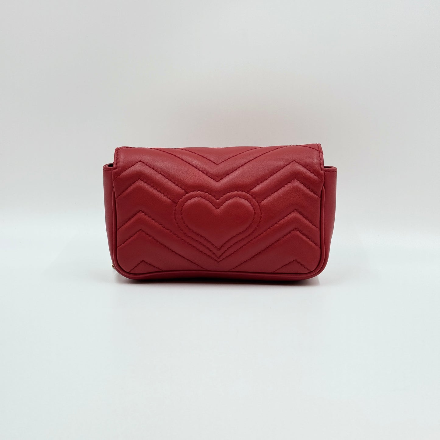 Calfskin Matelasse Super Mini GG Marmont Shoulder Bag Hibiscus Red