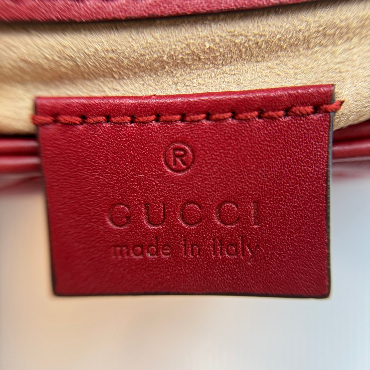 Calfskin Matelasse Super Mini GG Marmont Shoulder Bag Hibiscus Red