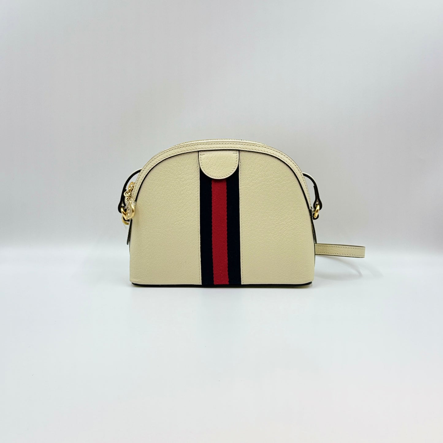 Textured Dollar Calfskin Web Small Ophidia Dome Shoulder Bag Mystic White
