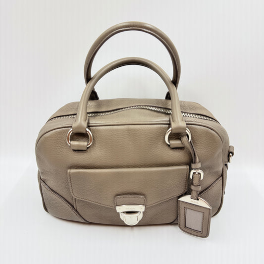 Prada Grey Vitello Daino Front Pocket Boston