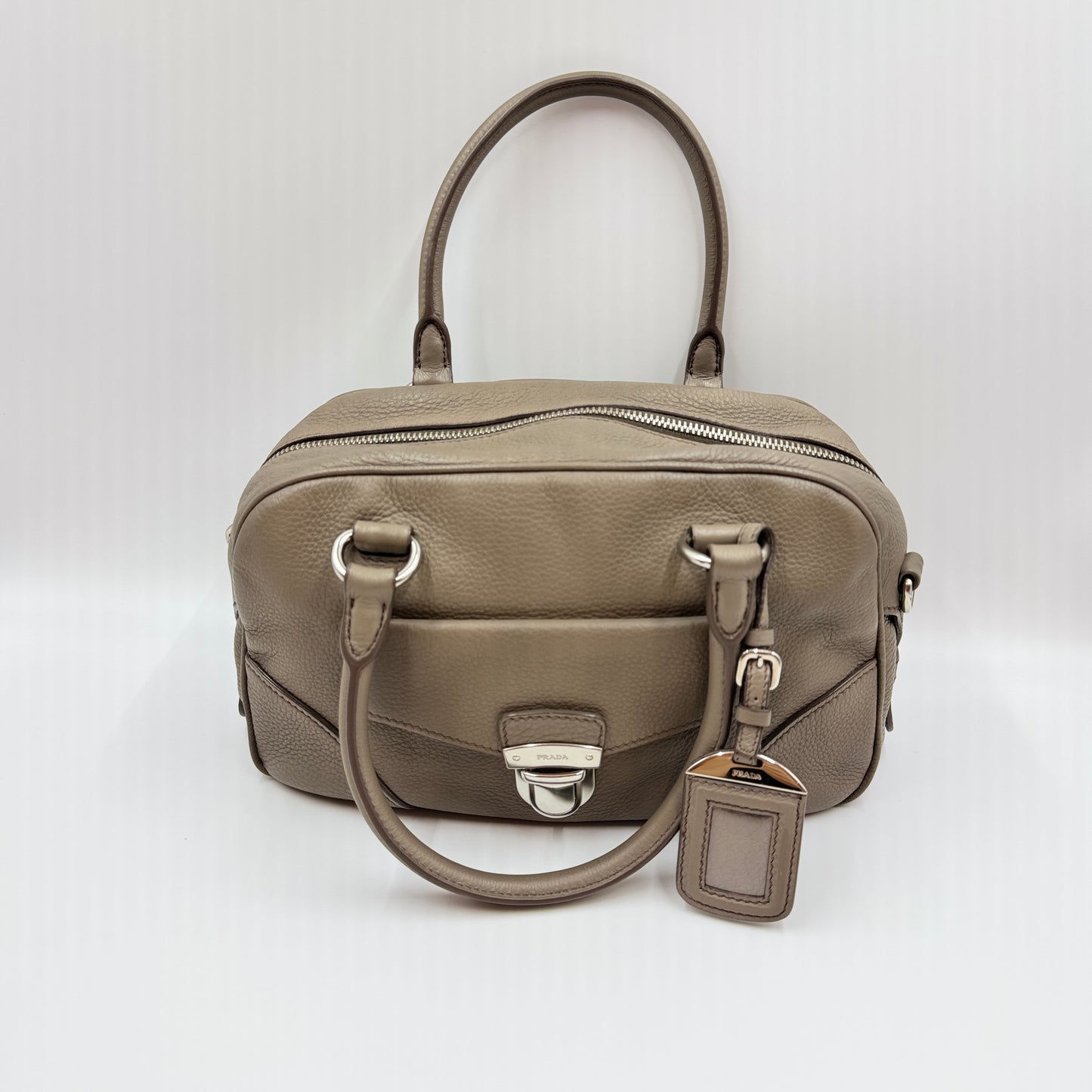 Prada Grey Vitello Daino Front Pocket Boston