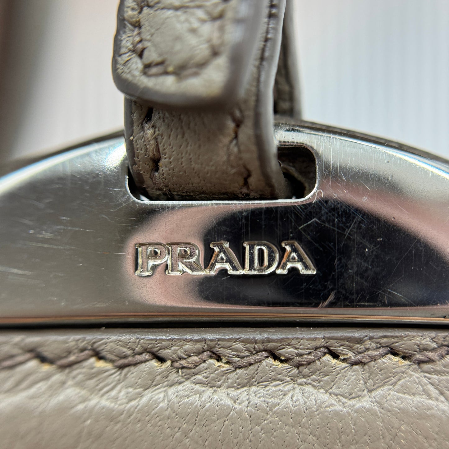 Prada Grey Vitello Daino Front Pocket Boston