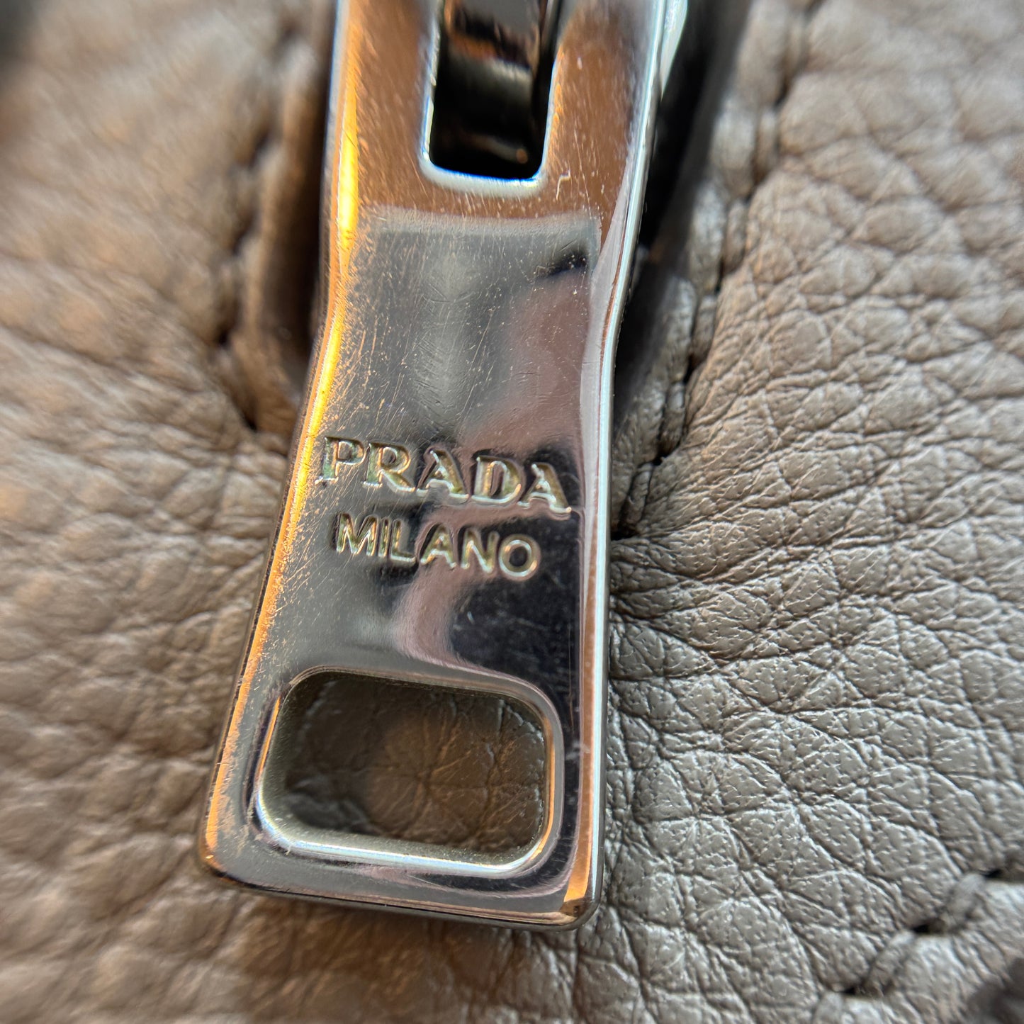 Prada Grey Vitello Daino Front Pocket Boston
