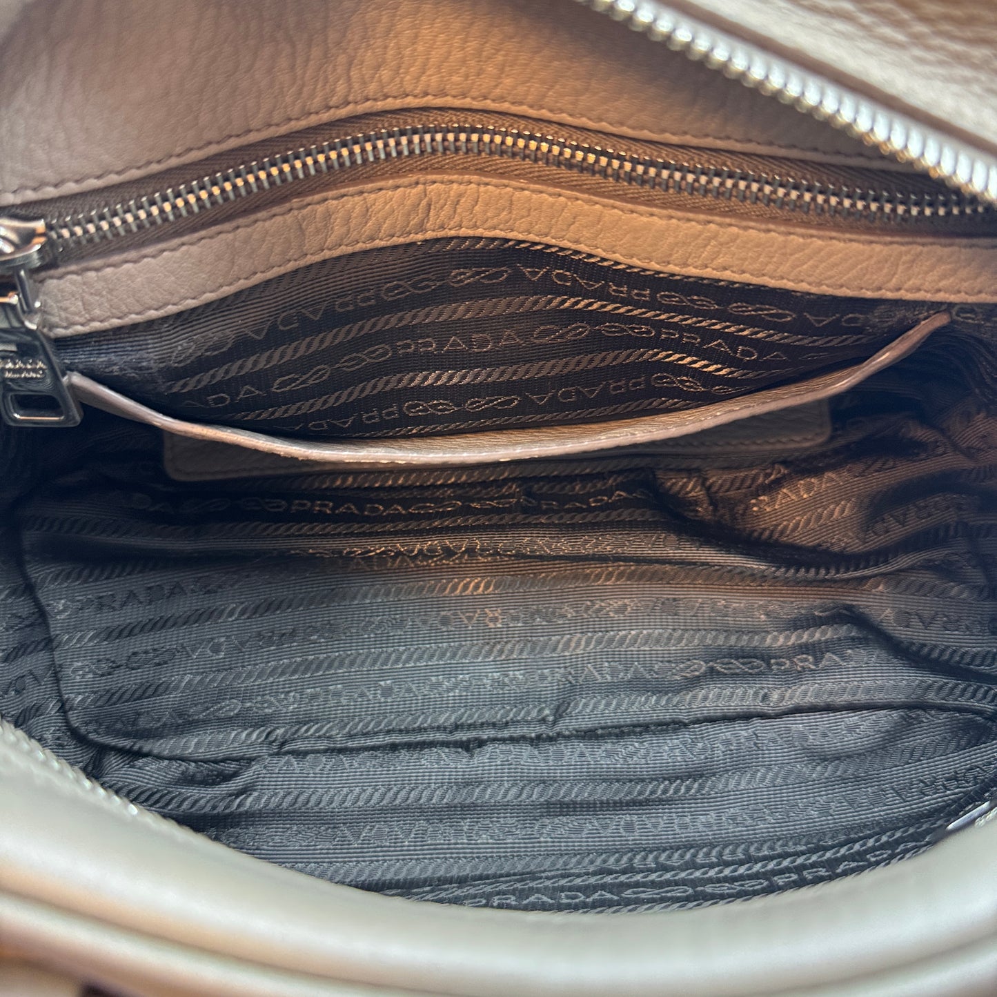 Prada Grey Vitello Daino Front Pocket Boston
