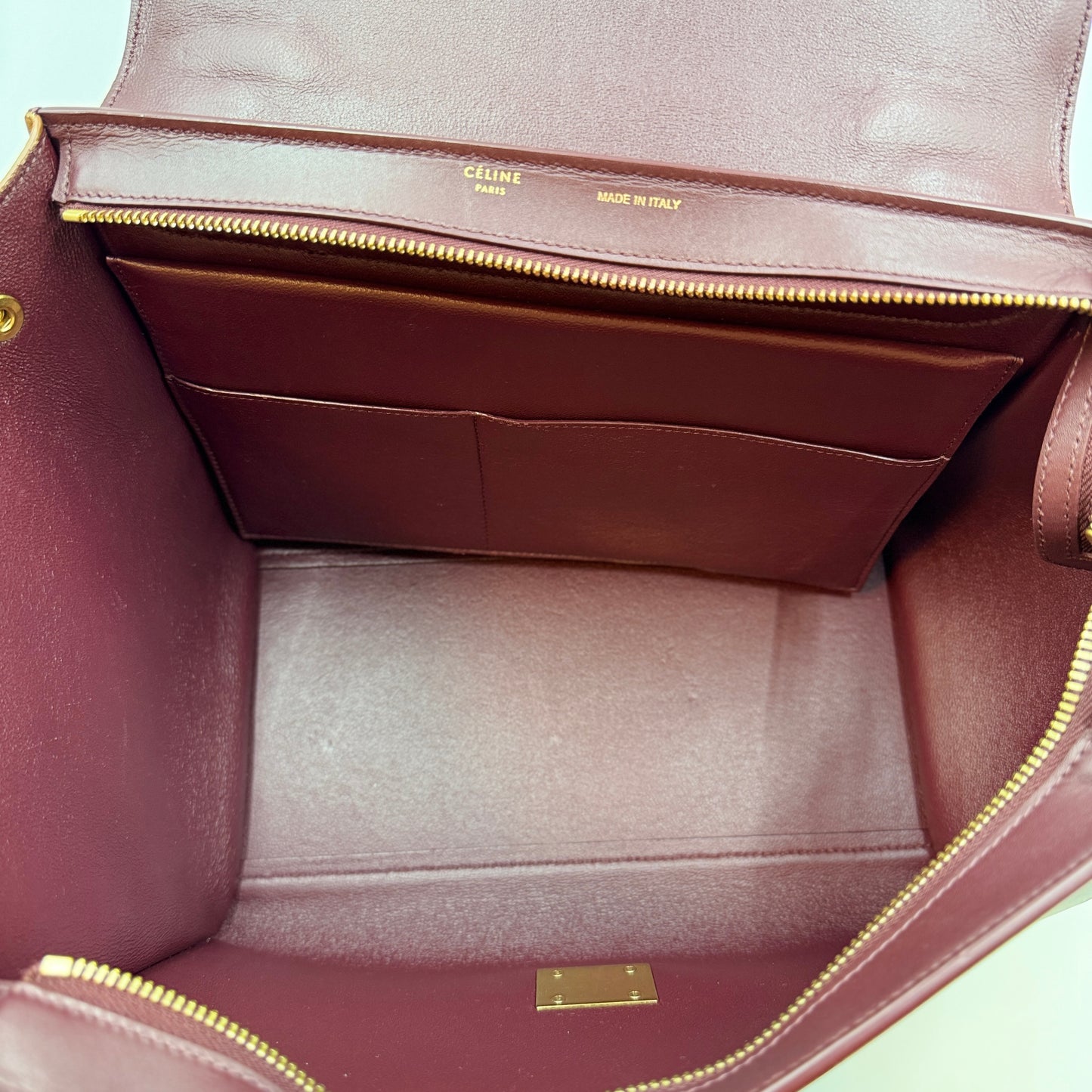 Satin Baby Grained Calfskin Small Trapeze Carmin