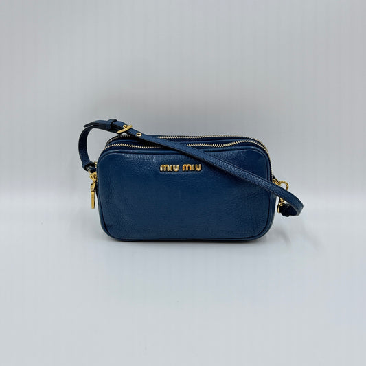Leather Mini Pochette Bag Navy