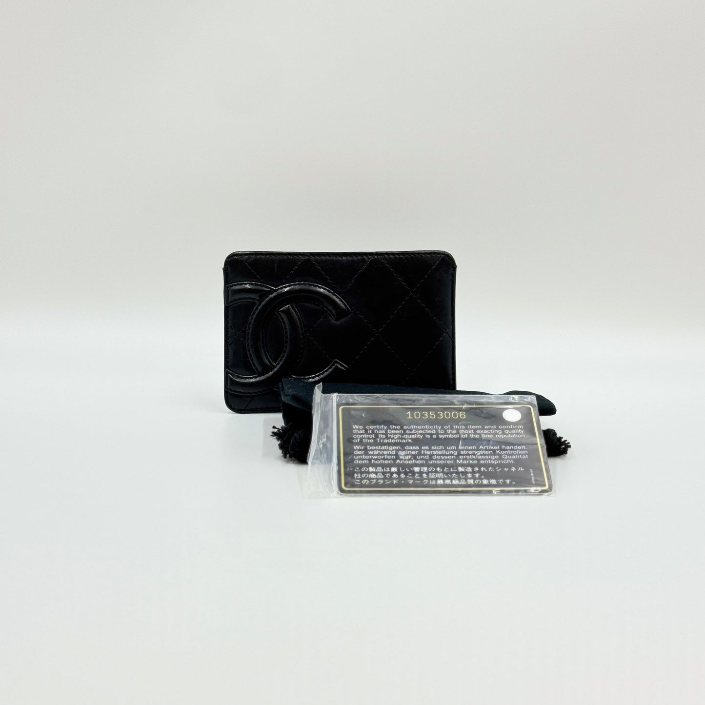 Calfskin Quilted Cambon Card Holder Black