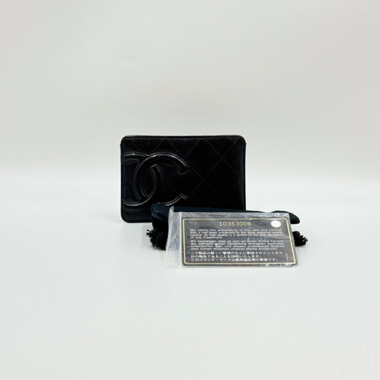 Calfskin Quilted Cambon Card Holder Black