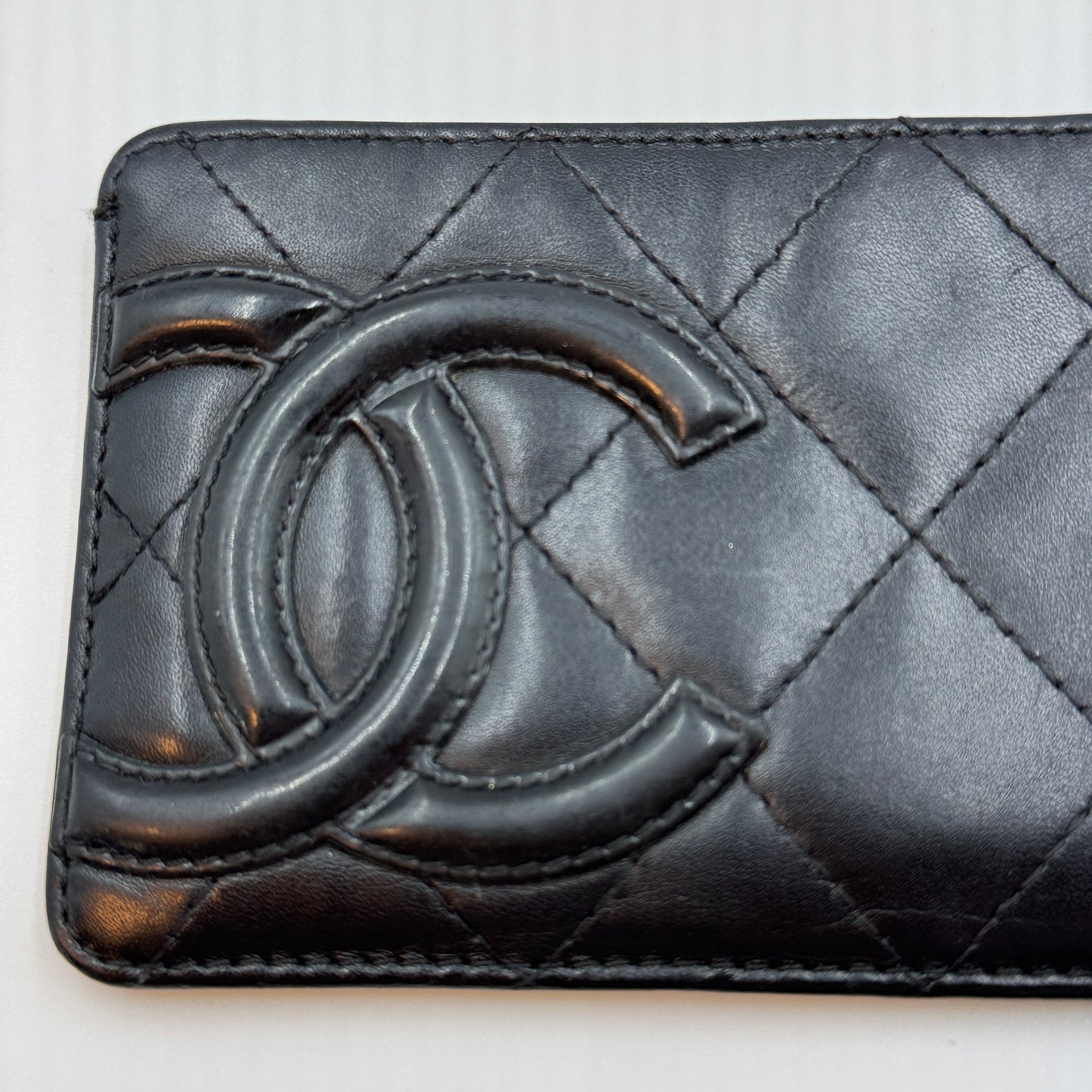 Calfskin Quilted Cambon Card Holder Black