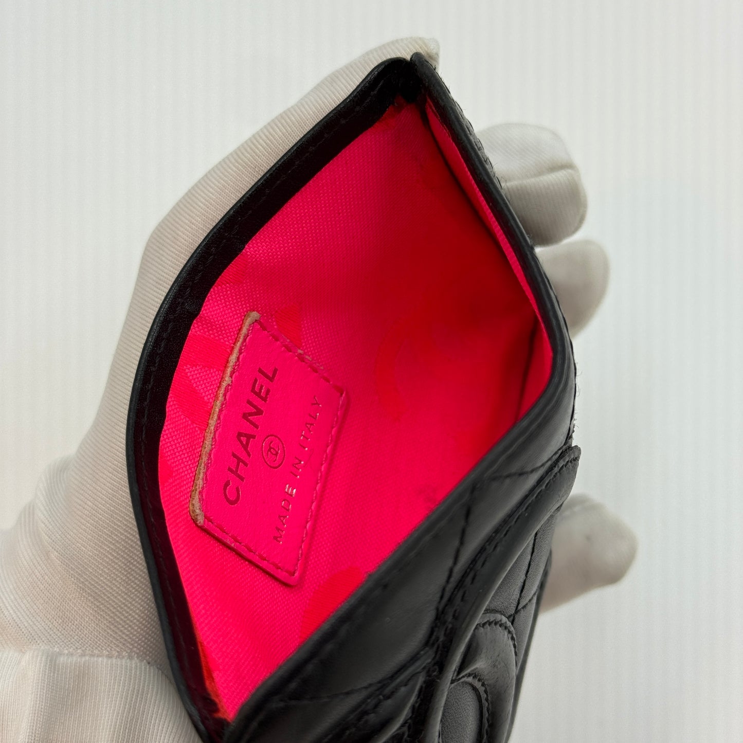 Calfskin Quilted Cambon Card Holder Black