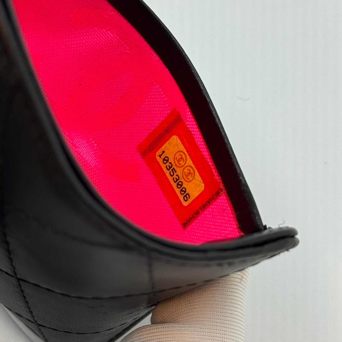 Calfskin Quilted Cambon Card Holder Black