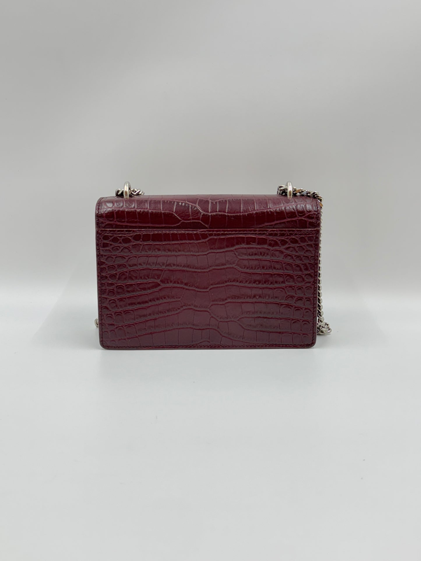 Calfskin Crocodile Embossed Monogram Sunset Chain Wallet Rouge Legion