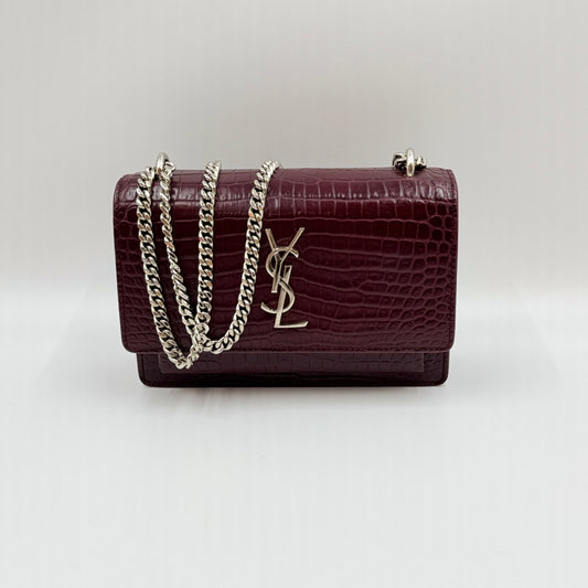 Calfskin Crocodile Embossed Monogram Sunset Chain Wallet Rouge Legion