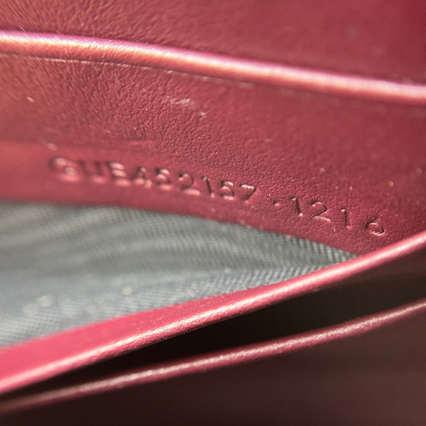 Calfskin Crocodile Embossed Monogram Sunset Chain Wallet Rouge Legion