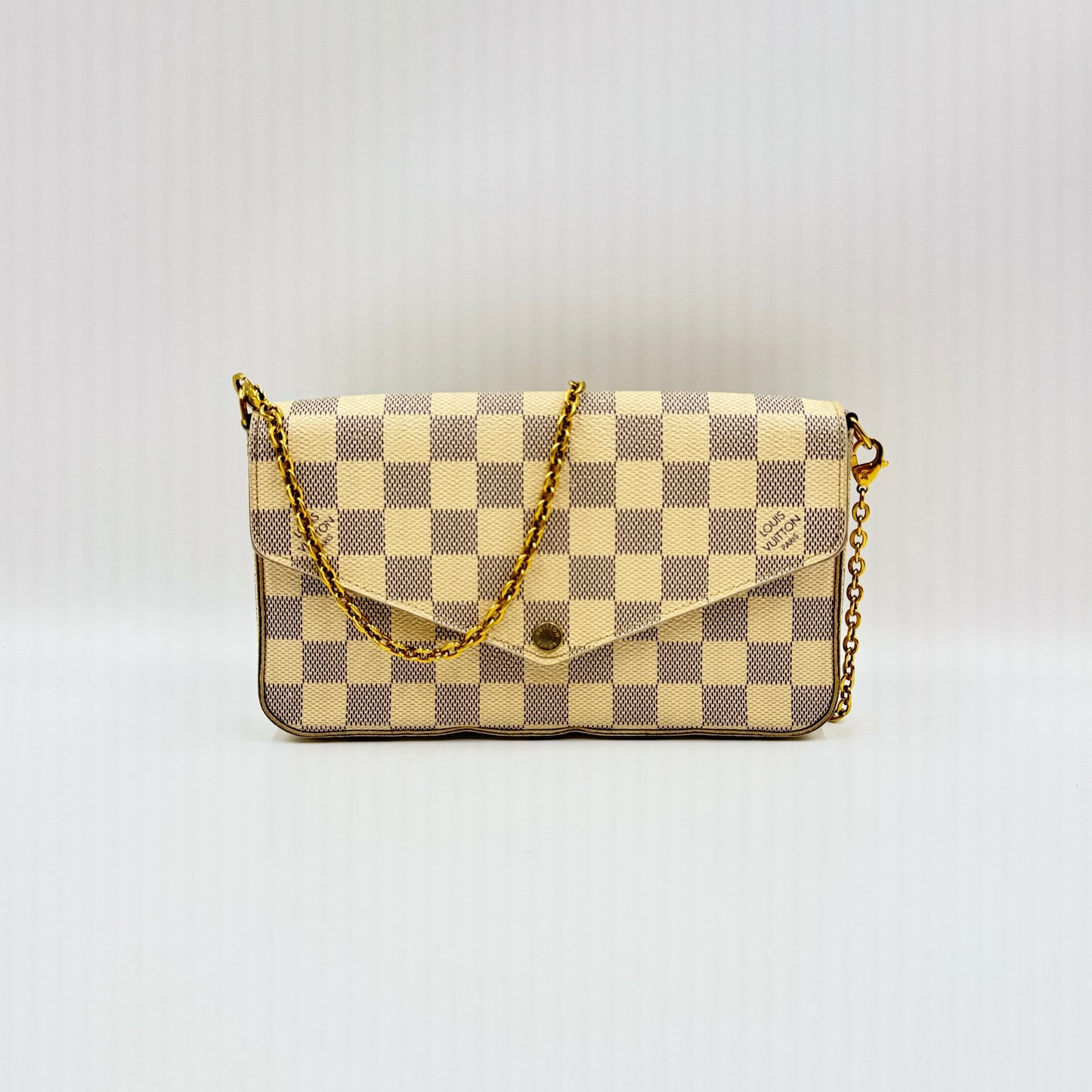 Damier Azur Pochette Felicie Chain Wallet Rose Ballerine
