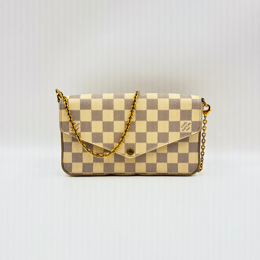 Damier Azur Pochette Felicie Chain Wallet Rose Ballerine