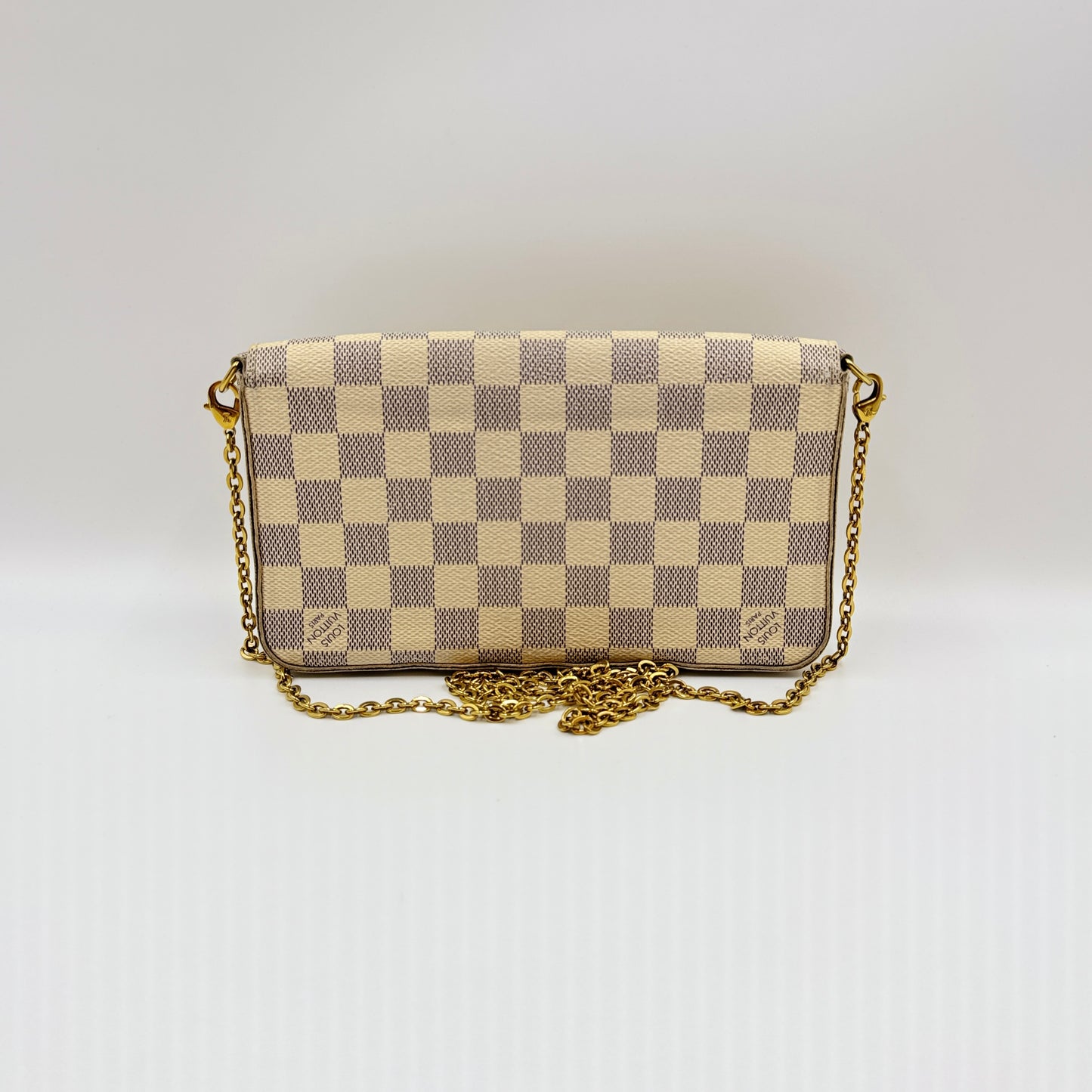Damier Azur Pochette Felicie Chain Wallet Rose Ballerine