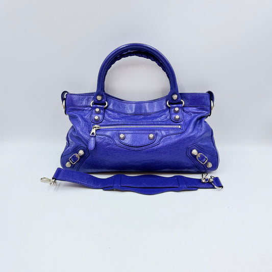 Outremer Lambskin Leather Giant 12 Silver First Bag Blue