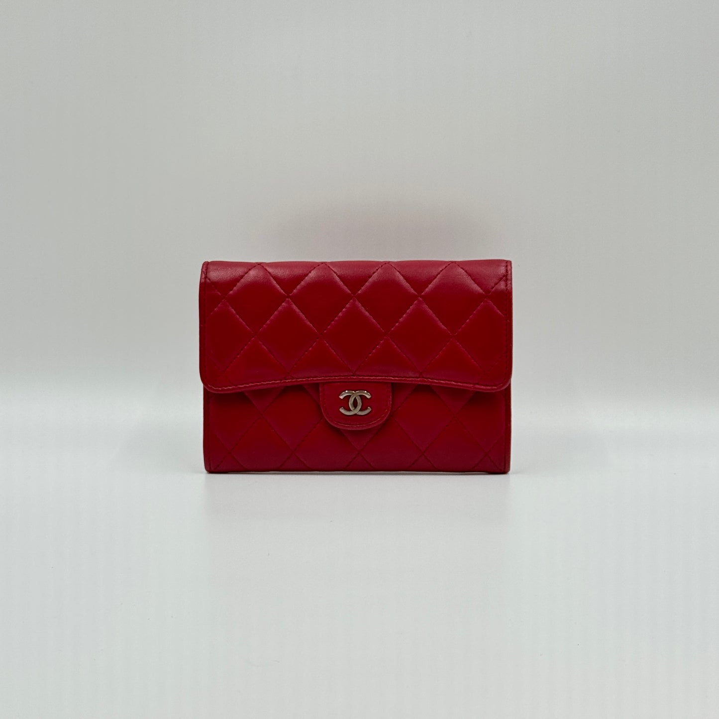 Lambskin Quilted Medium Flap Wallet Red