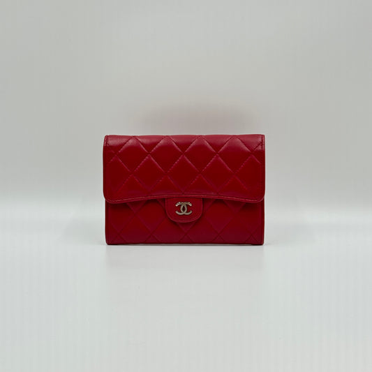 Lambskin Quilted Medium Flap Wallet Red