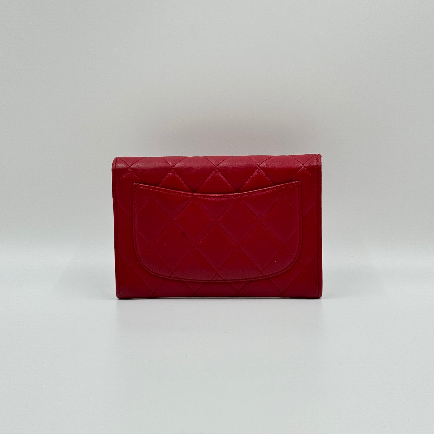 Lambskin Quilted Medium Flap Wallet Red
