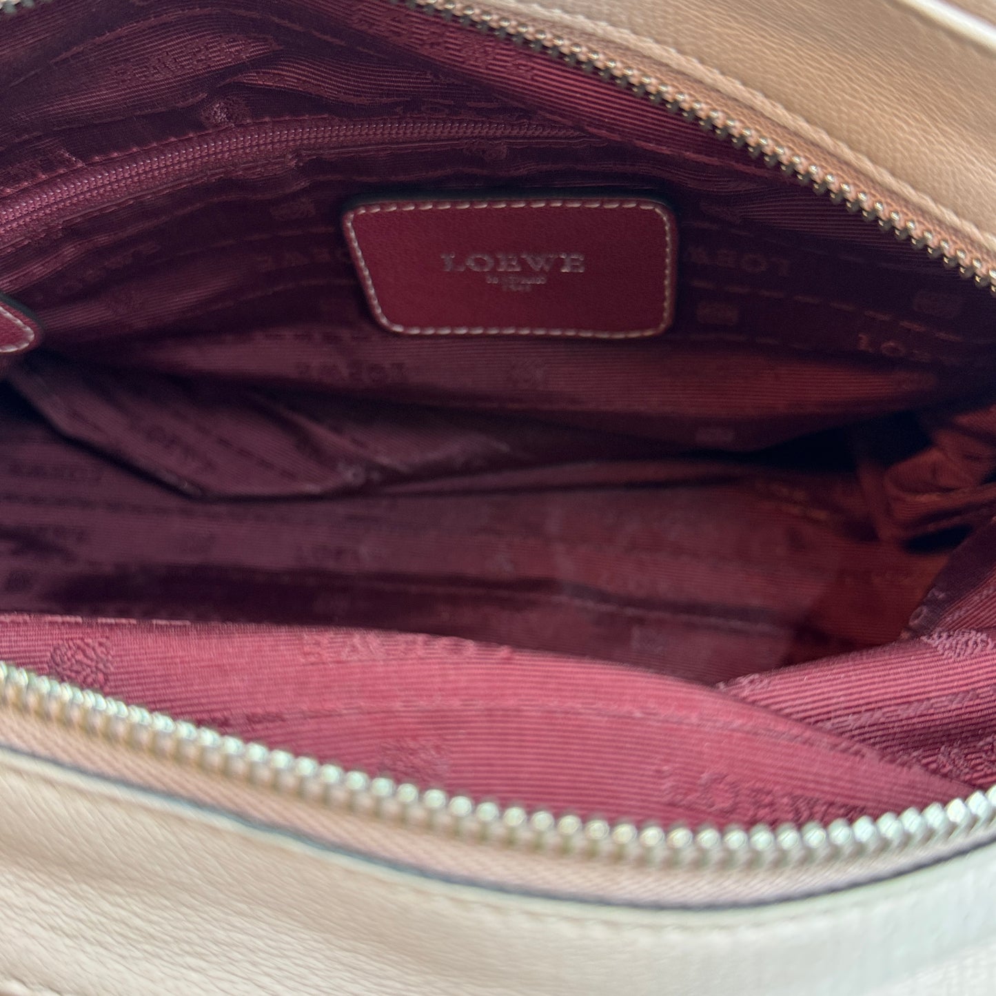 LOEWE Leather Bicolor Beige Pink Handle Bag