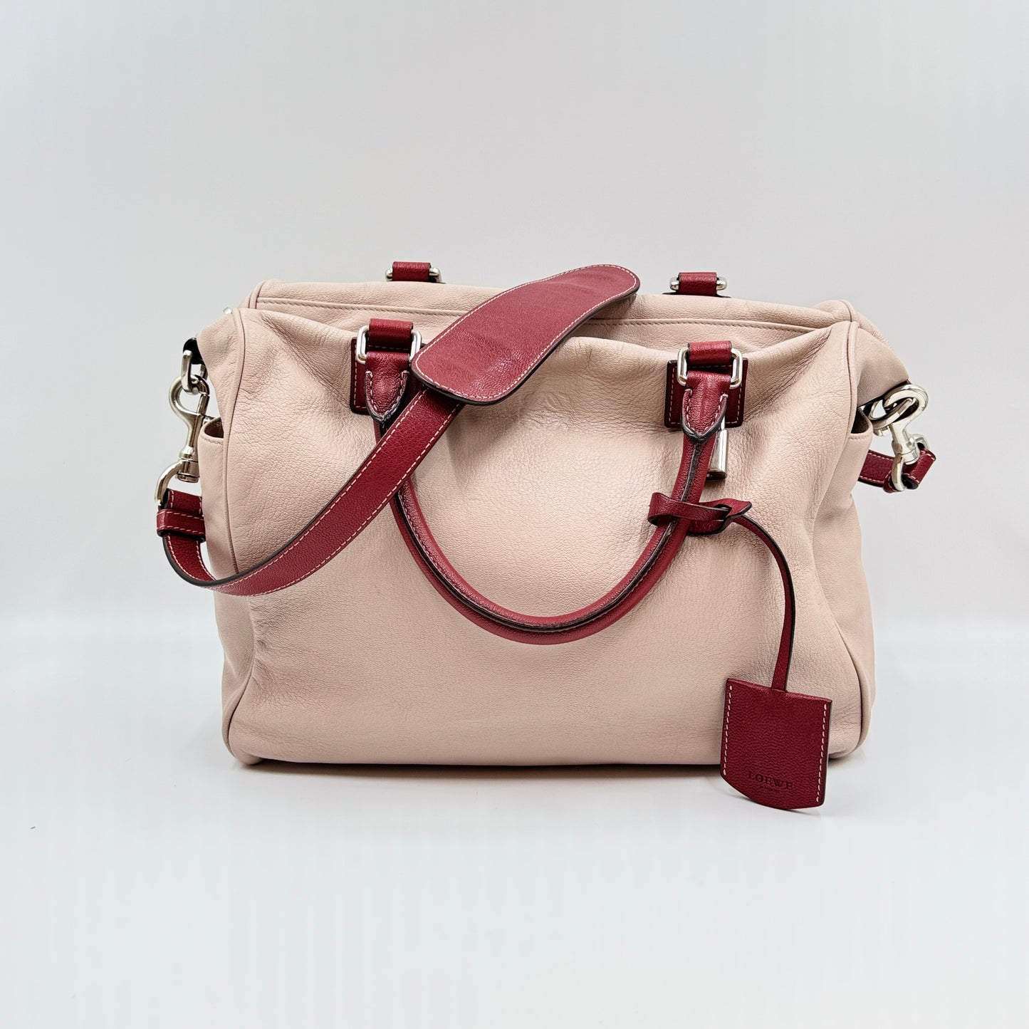 LOEWE Leather Bicolor Beige Pink Handle Bag