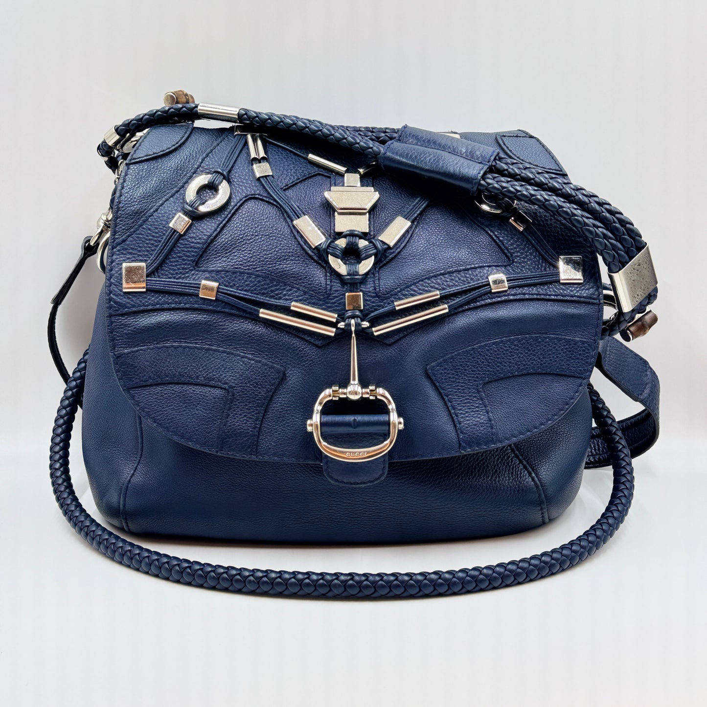 Techno Horsebit Convertible Hobo Embellished Leather Large Navy
