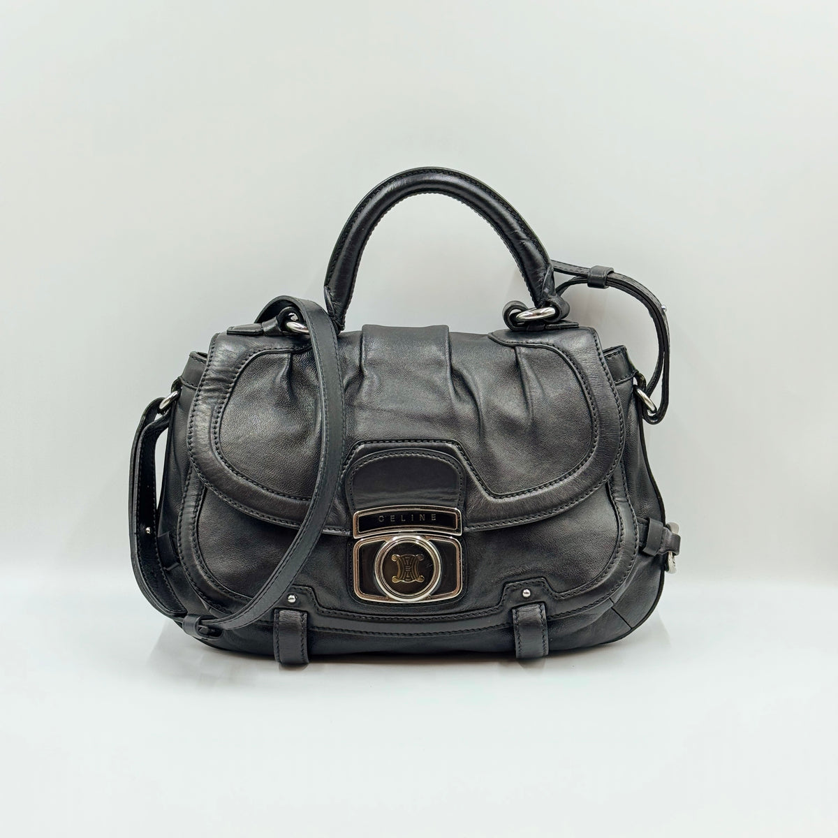 Celine Leather Top Handle  Bag Black