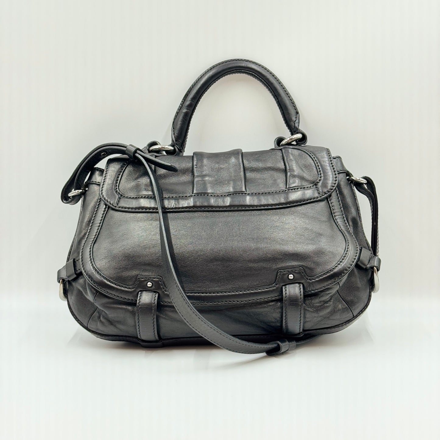 Leather Top Handle  Bag Black