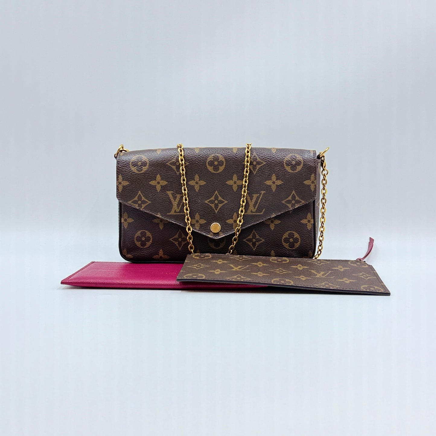 Monogram Pochette Felicie Chain Wallet Fuchsia