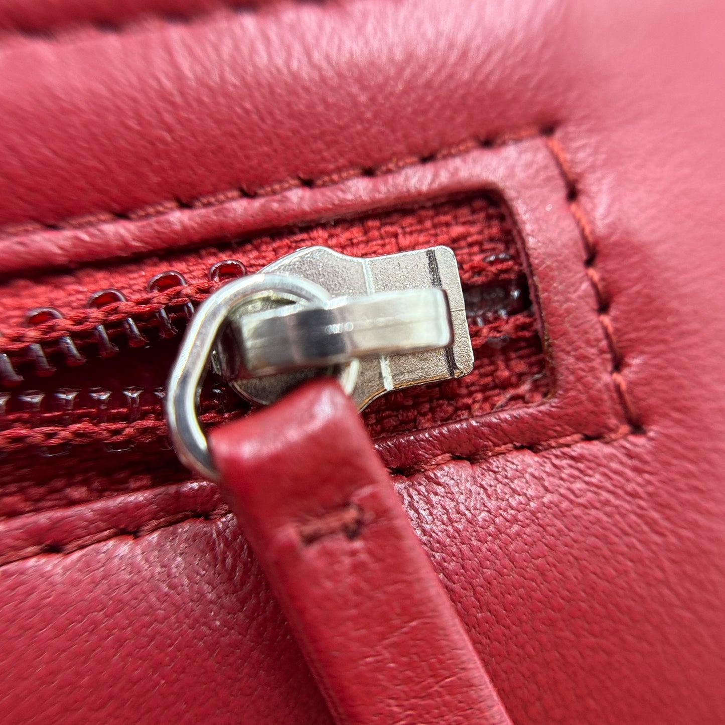 Lambskin Camellia Embossed Large Gusset Flap Wallet Red