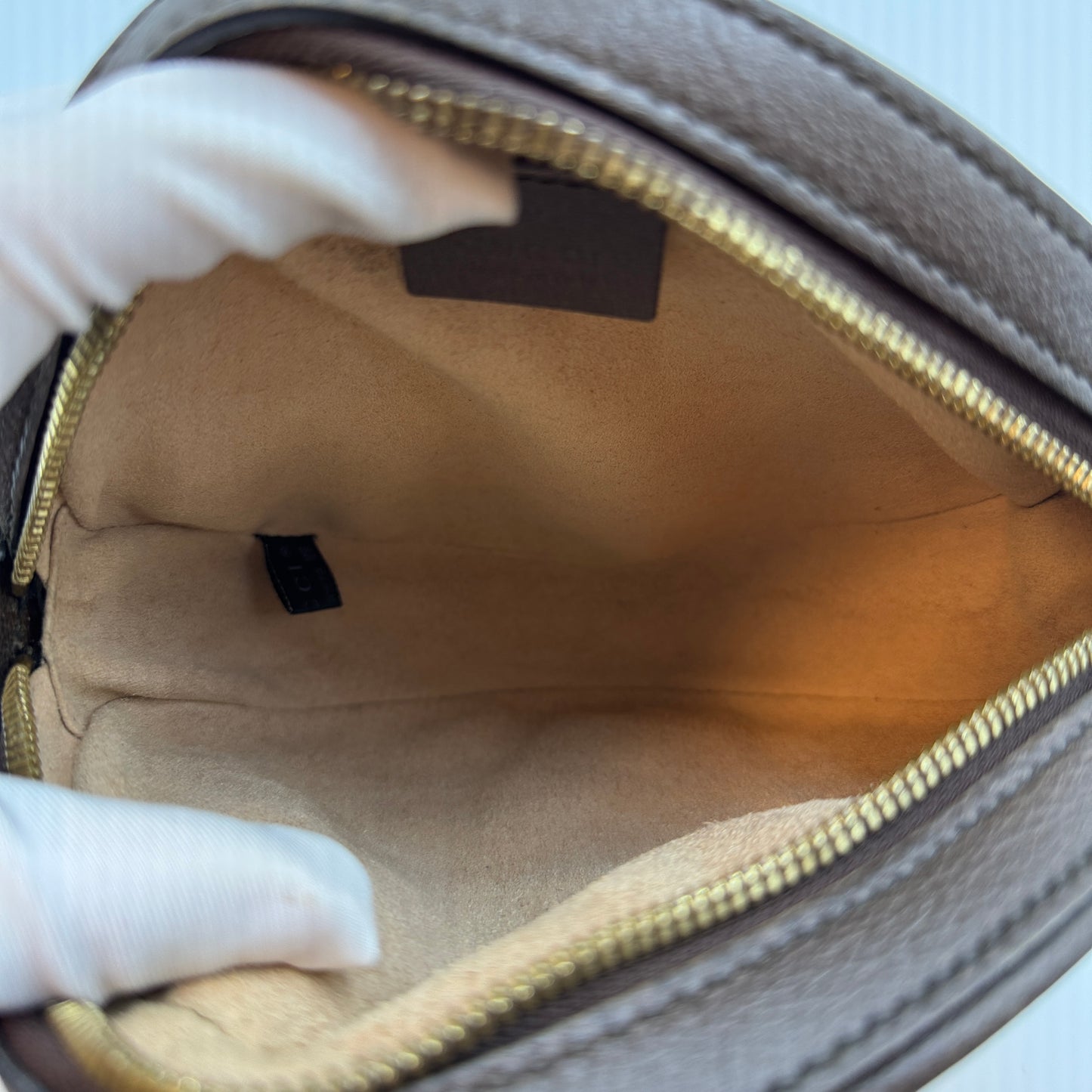 GG Supreme Monogram Web Mini Ophidia Round Shoulder Bag Brown