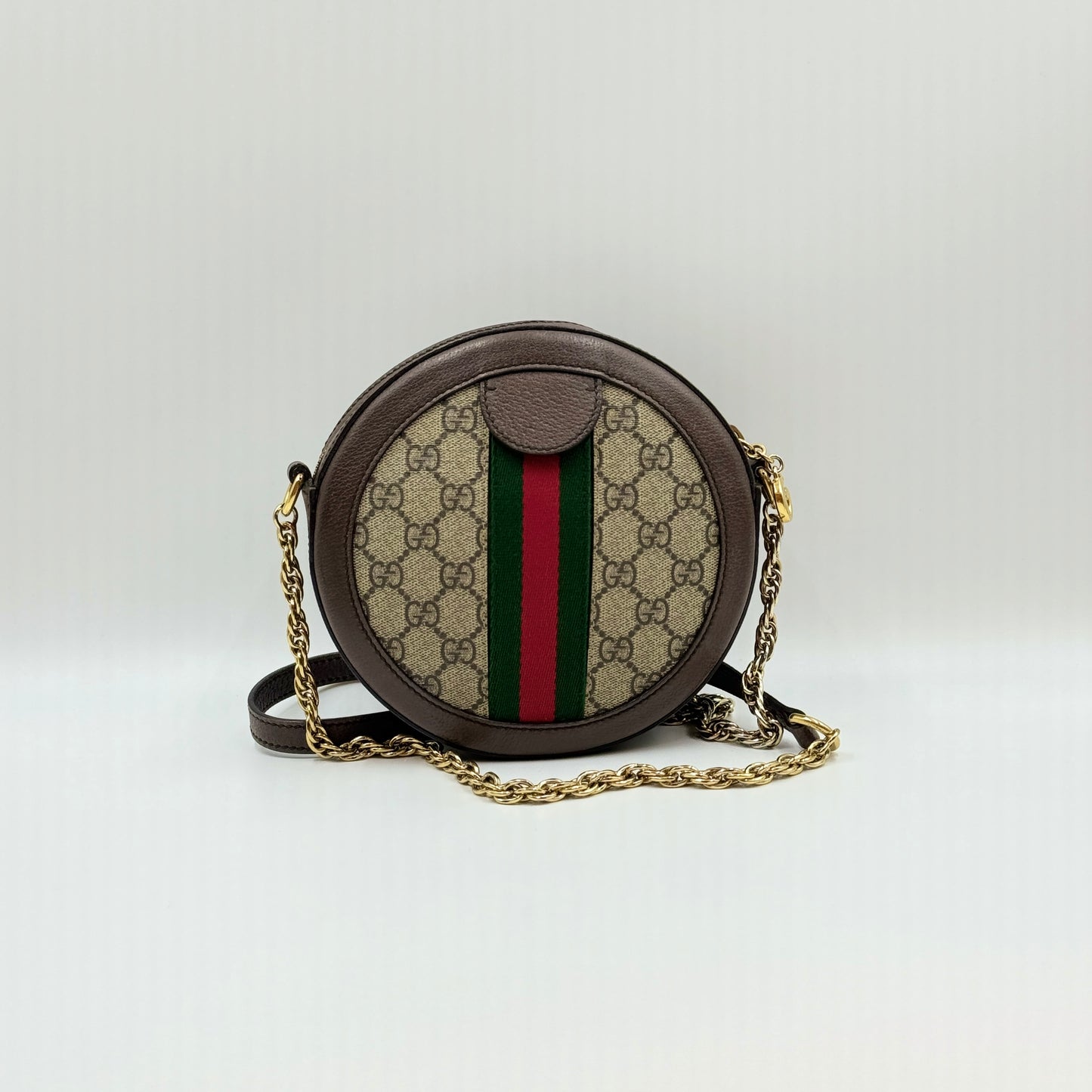 GG Supreme Monogram Web Mini Ophidia Round Shoulder Bag Brown