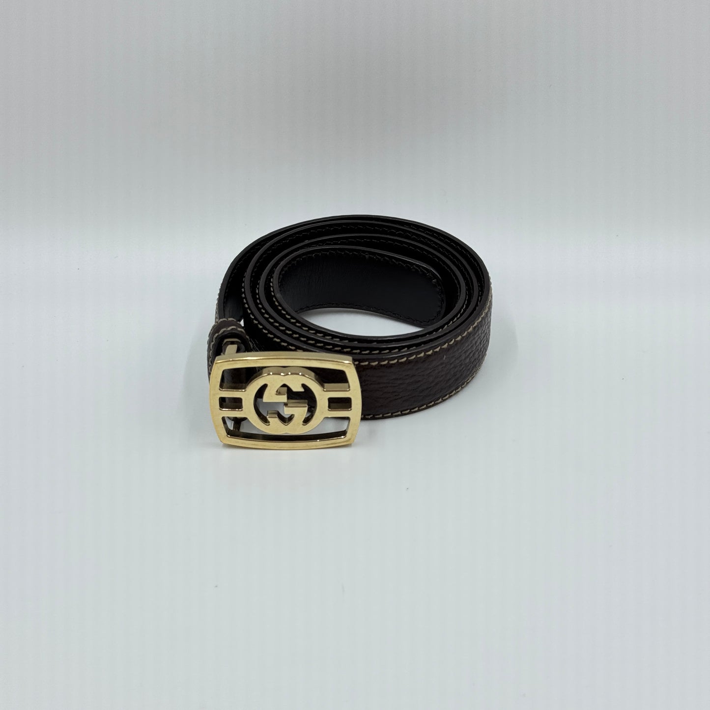 GG Buckle leather belt Black Gold
