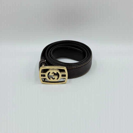 GG Buckle leather belt Black Gold