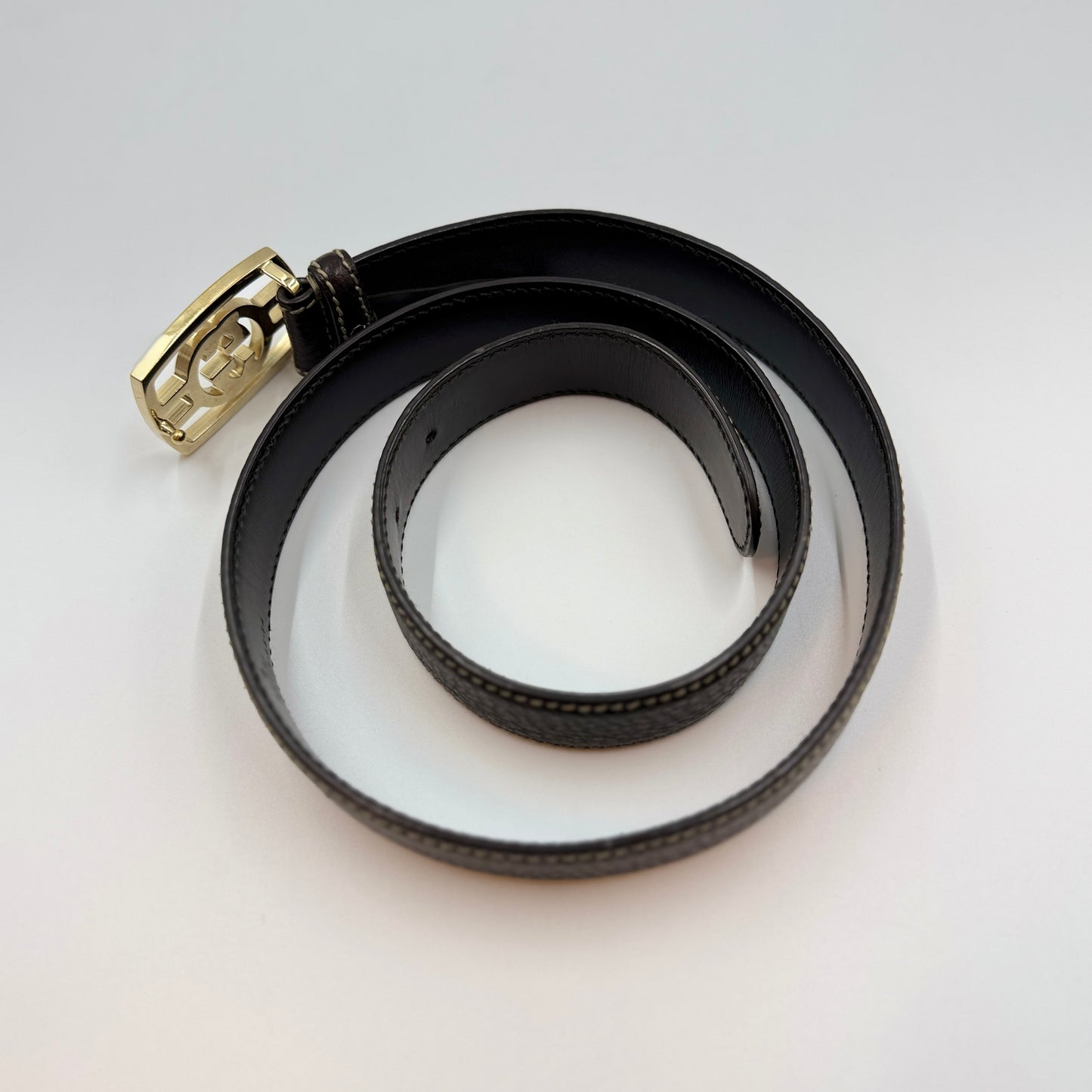 GG Buckle leather belt Black Gold