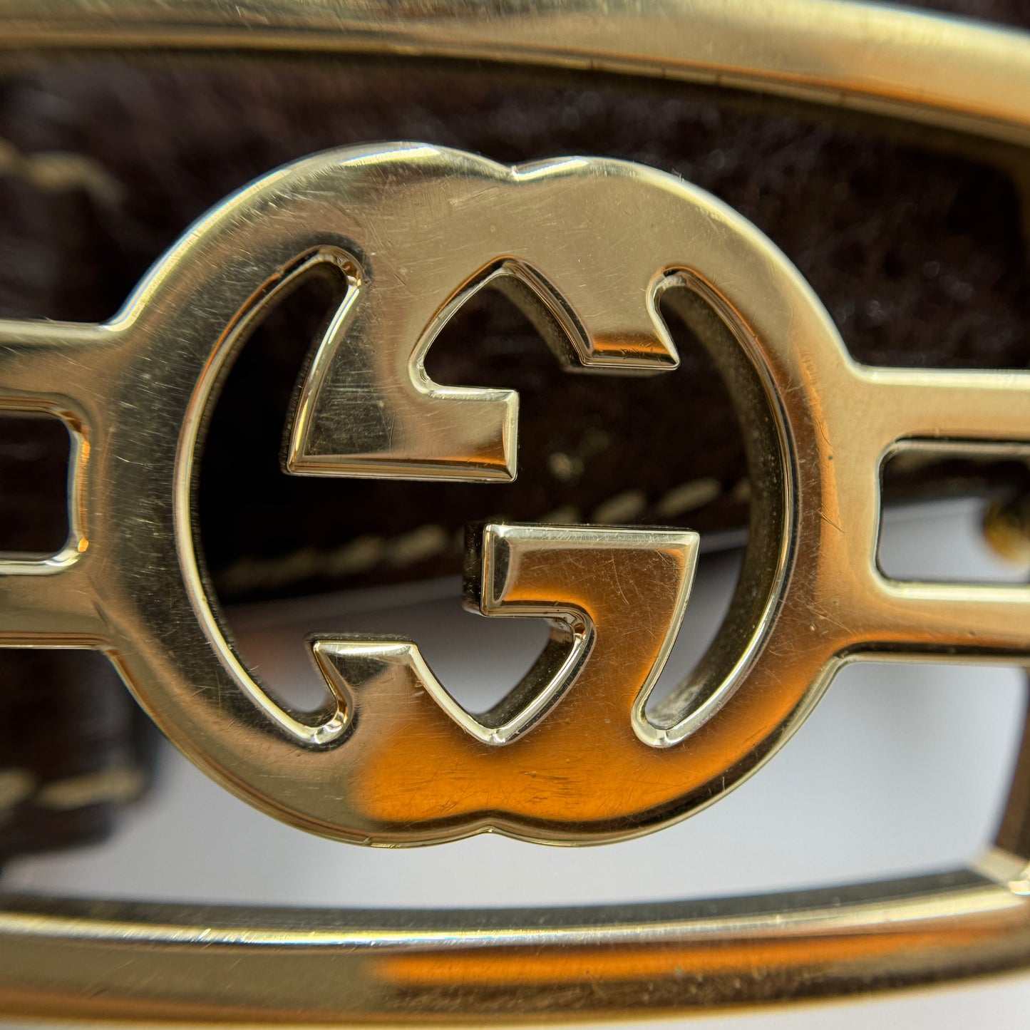 GG Buckle leather belt Black Gold