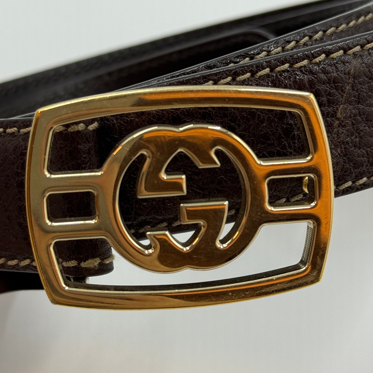 GG Buckle leather belt Black Gold