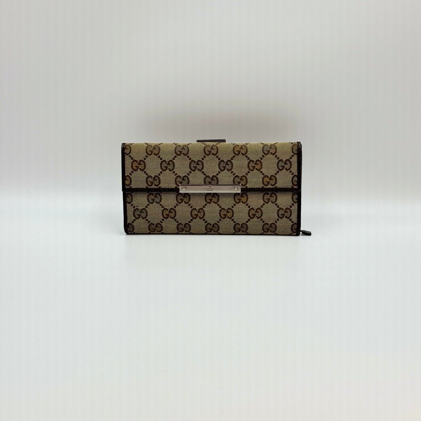 Monogram Metal Bar Continental Flap Wallet Beige Ebony Dark Brown