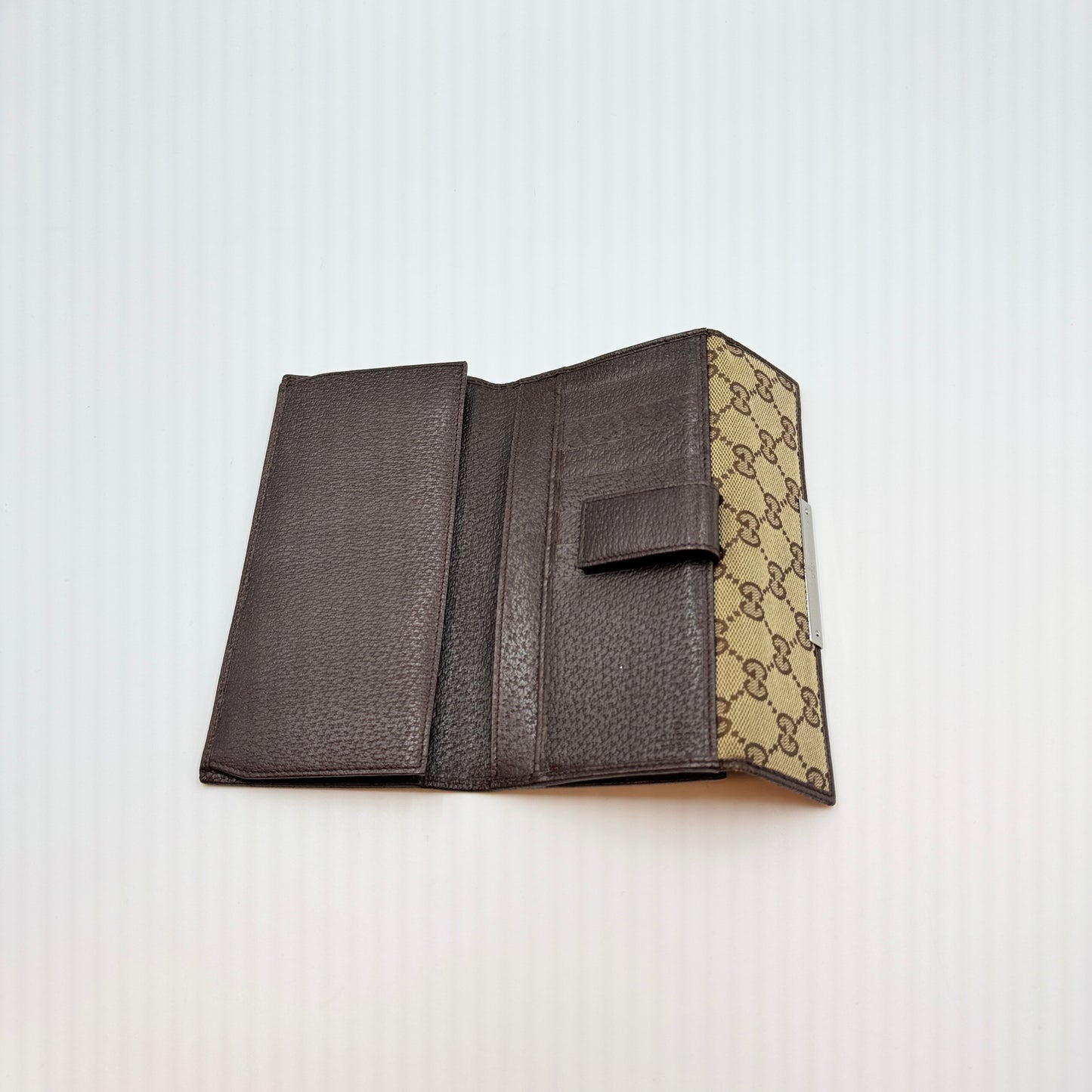 Monogram Metal Bar Continental Flap Wallet Beige Ebony Dark Brown