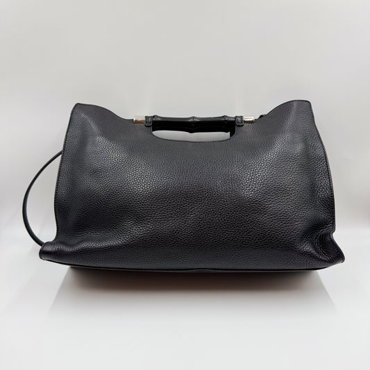 Calfskin Medium Bamboo Daily Shopper Black